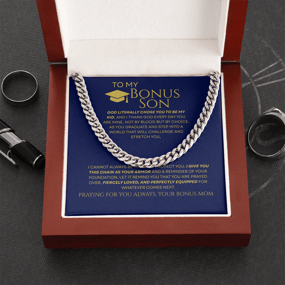 To My Bonus Son - Armor of Faith Chain Link & Message Card from Stepmom