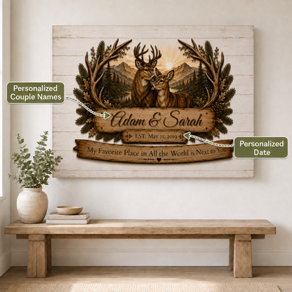 Where We Belong Deer Couple Personalized Canvas