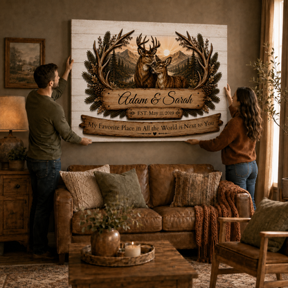 Where We Belong Deer Couple Personalized Canvas