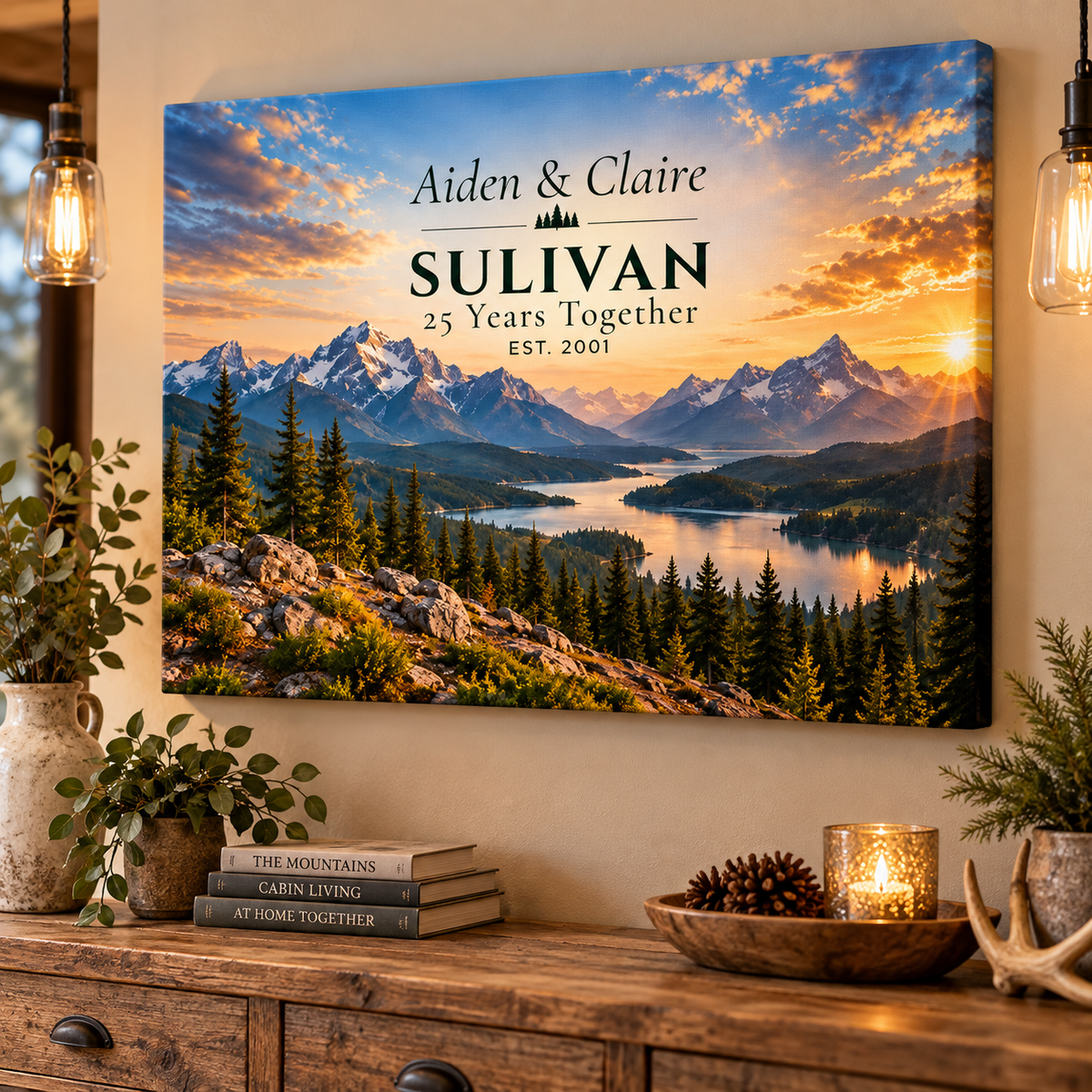 Our Alpine Story | Personalized Mountain Anniversary Canvas