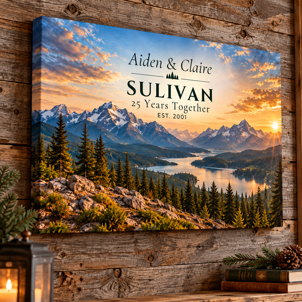 Our Alpine Story | Personalized Mountain Anniversary Canvas