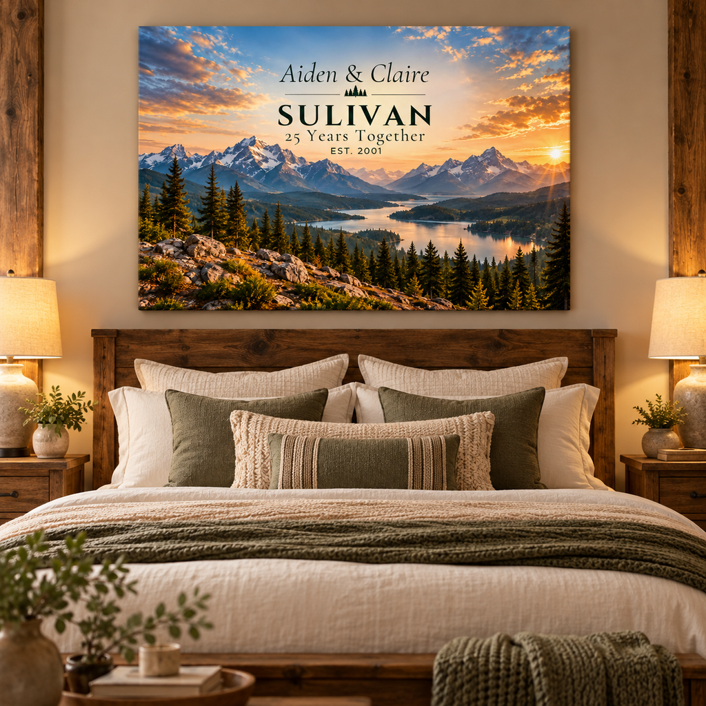 Our Alpine Story | Personalized Mountain Anniversary Canvas