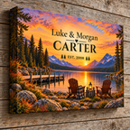 The Golden Hour Haven | Personalized Lakeside Couple Canvas