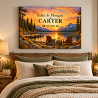 The Golden Hour Haven | Personalized Lakeside Couple Canvas