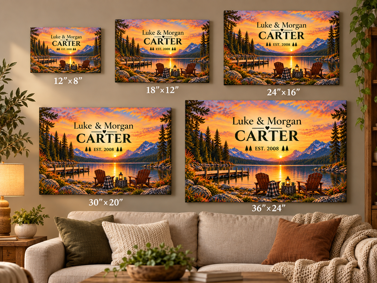 The Golden Hour Haven | Personalized Lakeside Couple Canvas