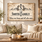 Personalized Bless Our Home Canvas – Custom Family Name Wall Art