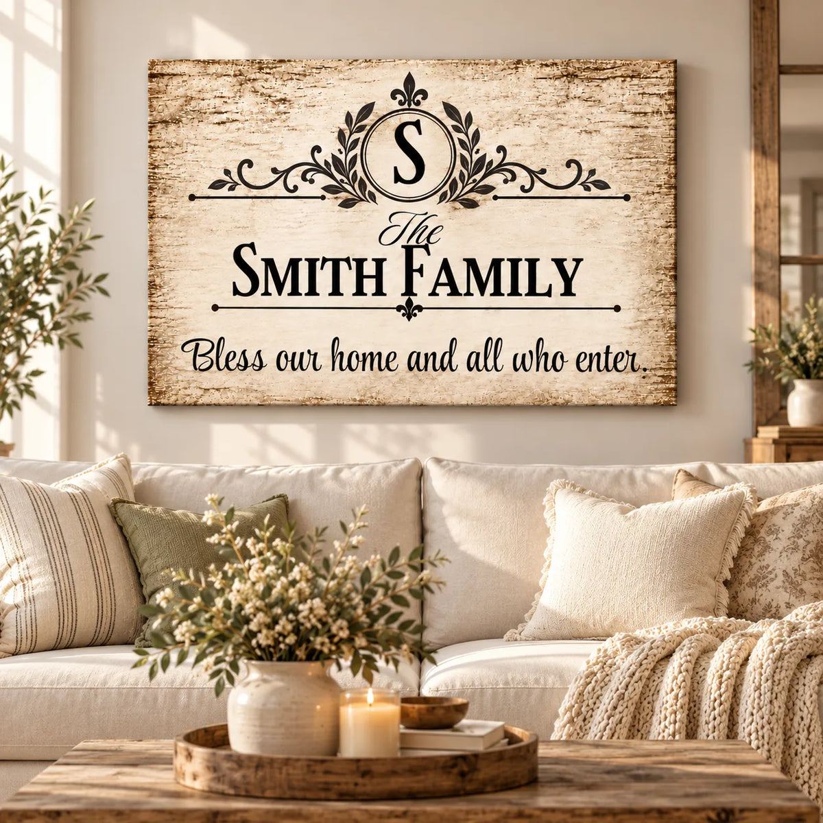Personalized Bless Our Home Canvas – Custom Family Name Wall Art