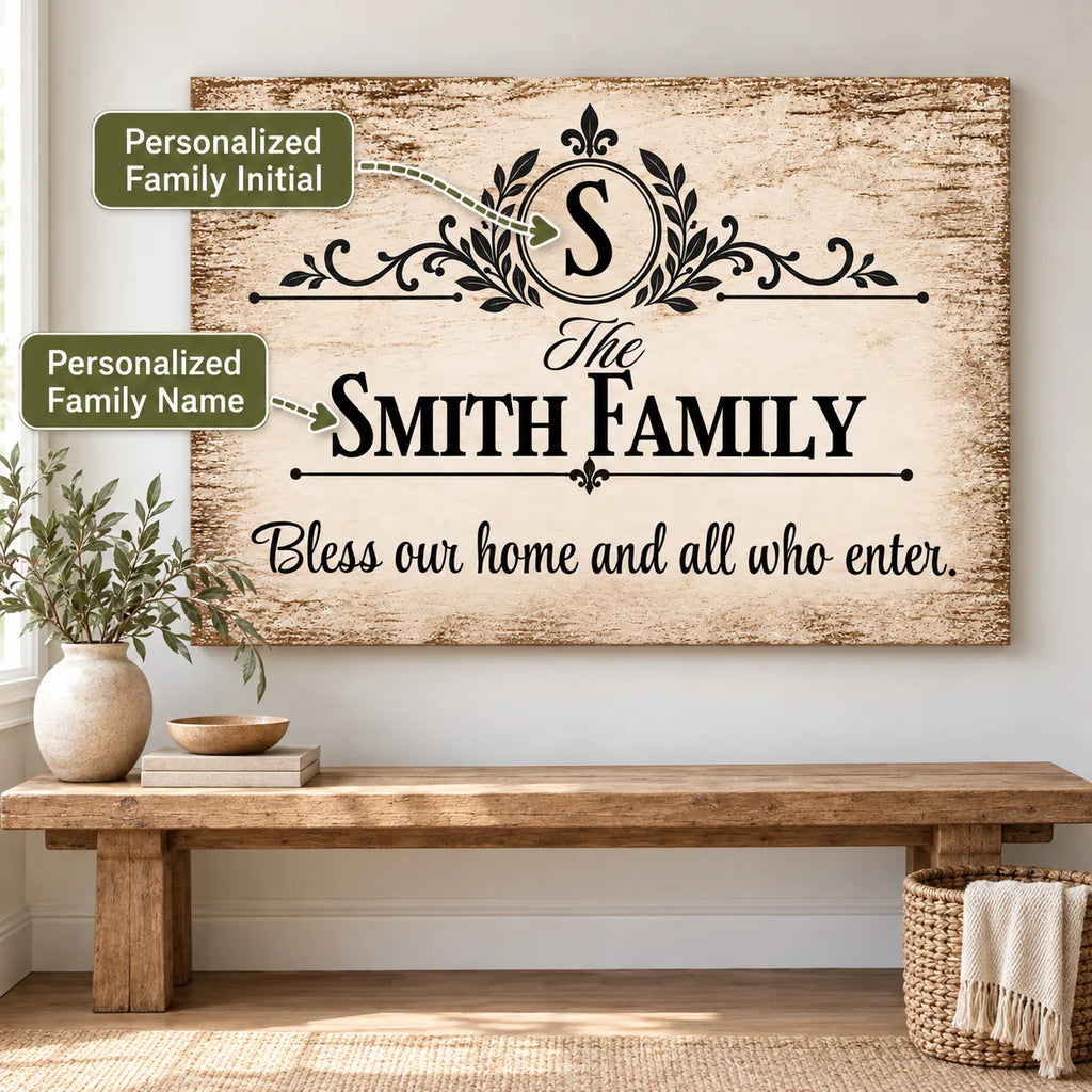 Personalized Bless Our Home Canvas – Custom Family Name Wall Art