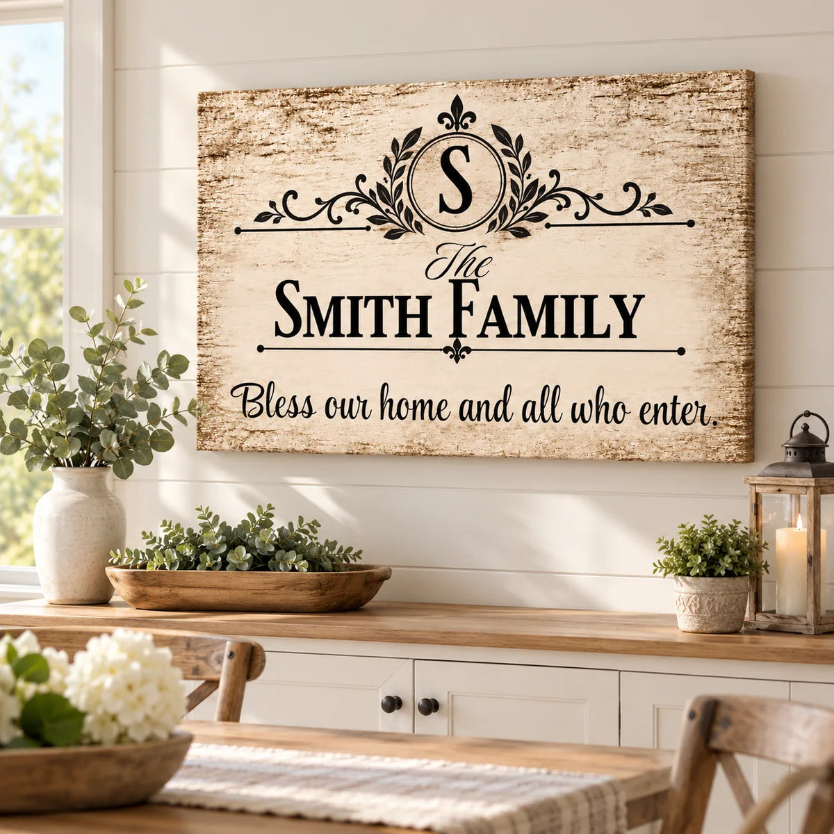 Personalized Bless Our Home Canvas – Custom Family Name Wall Art