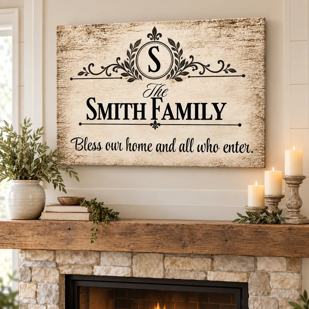 Personalized Bless Our Home Canvas – Custom Family Name Wall Art