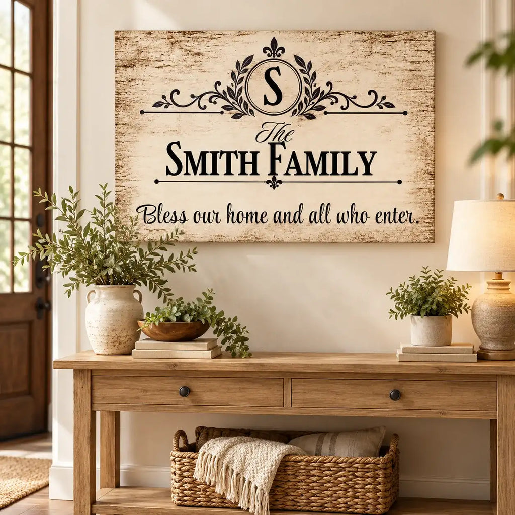 Personalized Bless Our Home Canvas – Custom Family Name Wall Art
