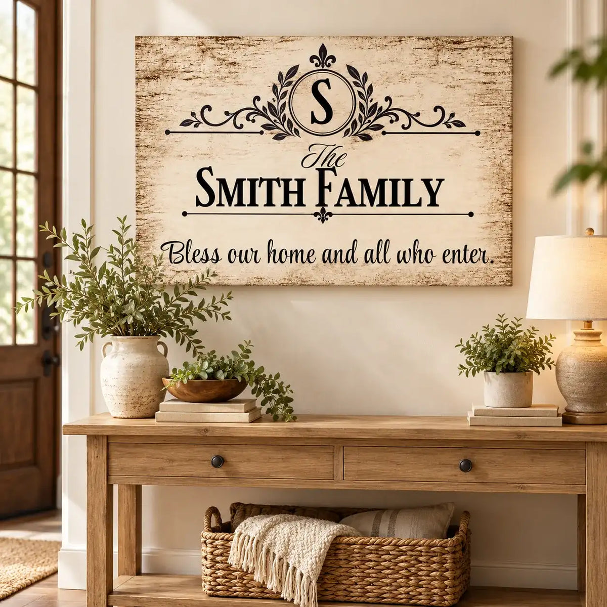 Personalized Bless Our Home Canvas – Custom Family Name Wall Art
