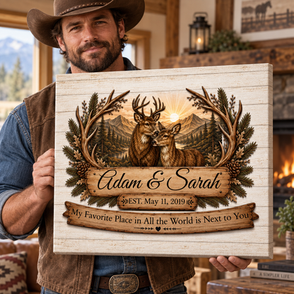 Where We Belong Deer Couple Personalized Canvas