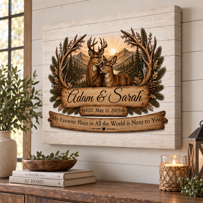 Where We Belong Deer Couple Personalized Canvas