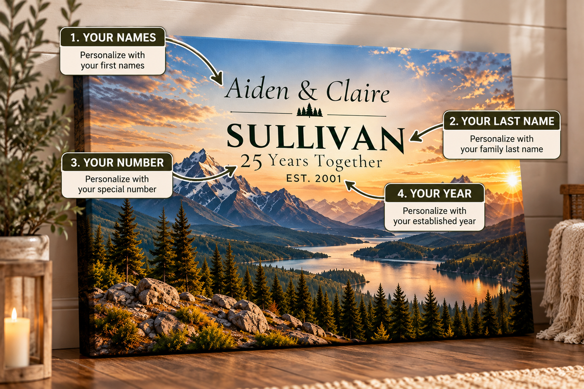 Our Alpine Story | Personalized Mountain Anniversary Canvas