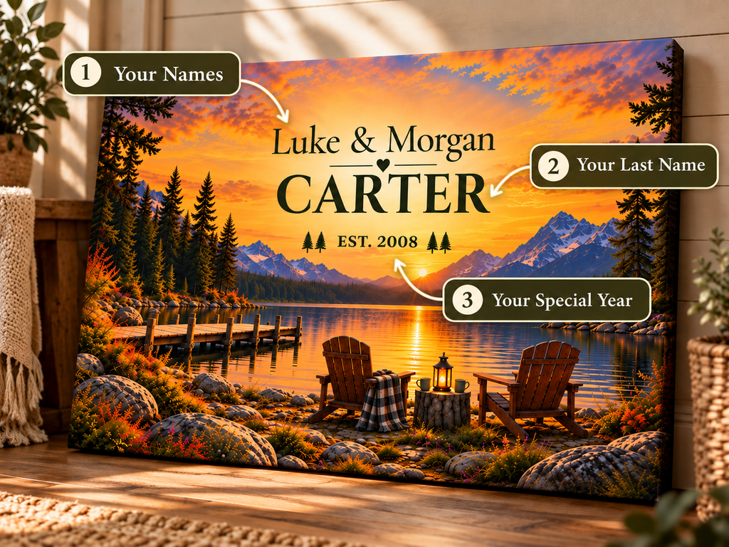 The Golden Hour Haven | Personalized Lakeside Couple Canvas