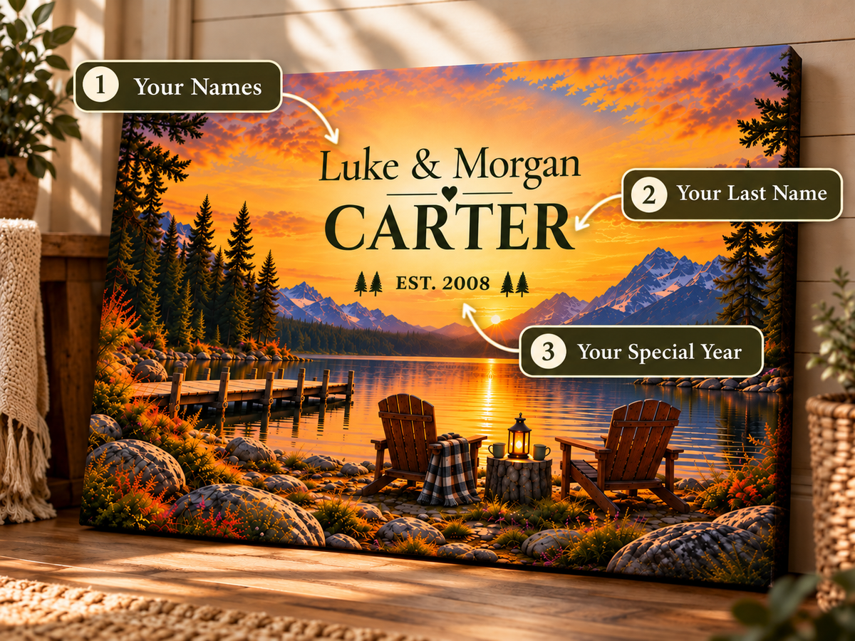 The Golden Hour Haven | Personalized Lakeside Couple Canvas