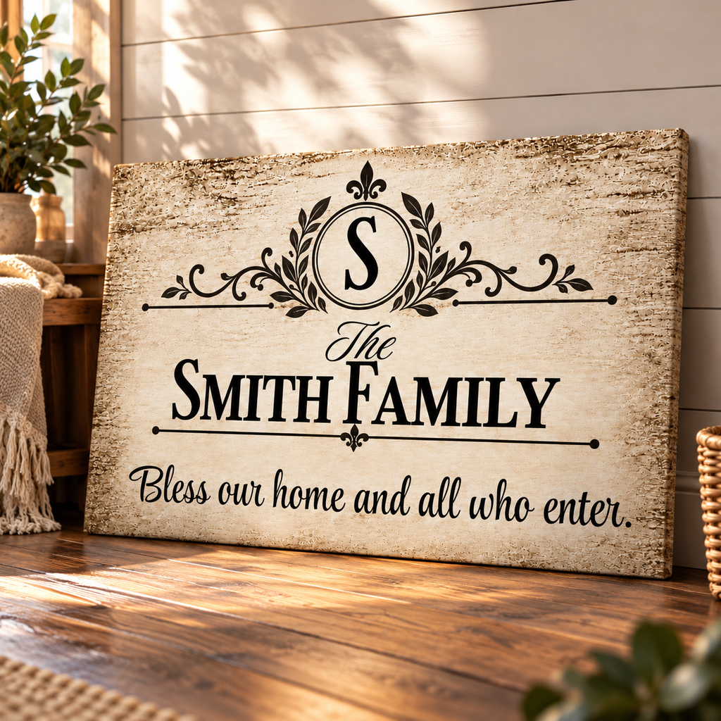 Personalized Bless Our Home Canvas – Custom Family Name Wall Art