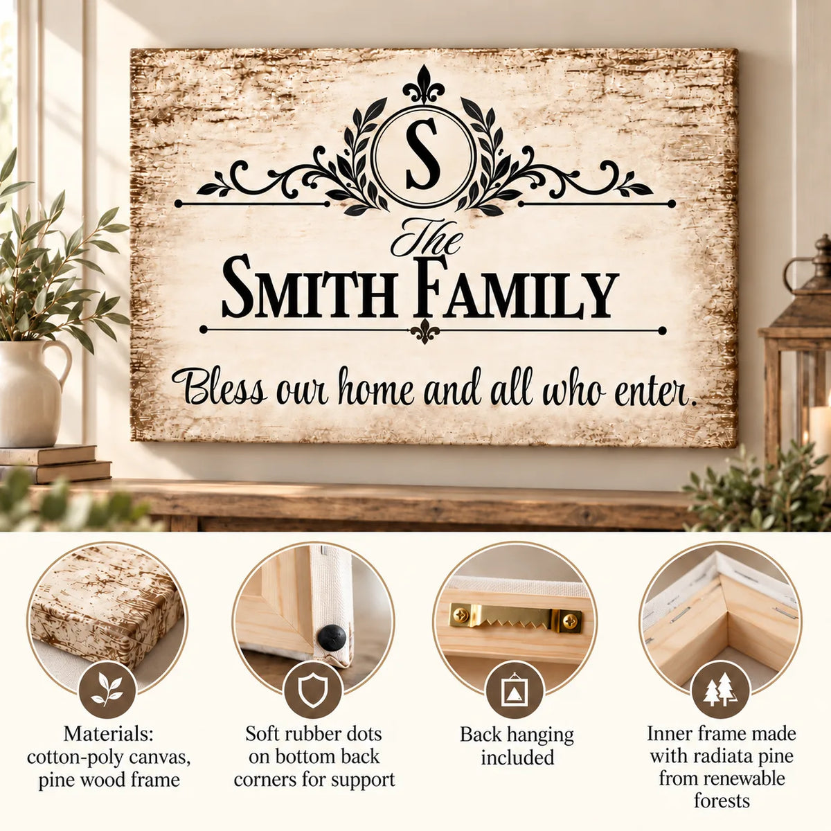 Personalized Bless Our Home Canvas – Custom Family Name Wall Art
