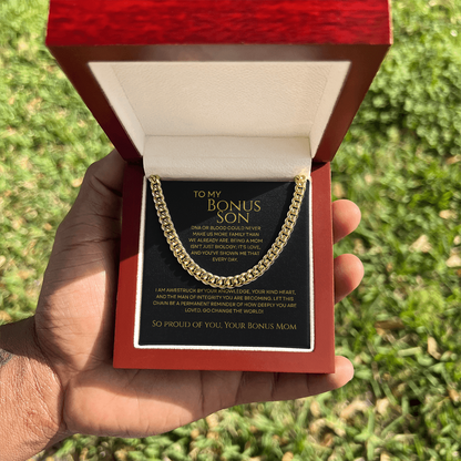 To My Bonus Son - Man of Integrity Premium Cuban Link Chain Gift