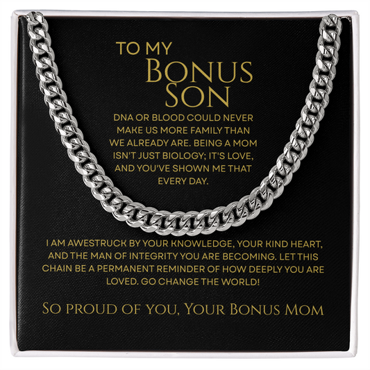 To My Bonus Son - Man of Integrity Premium Cuban Link Chain Gift