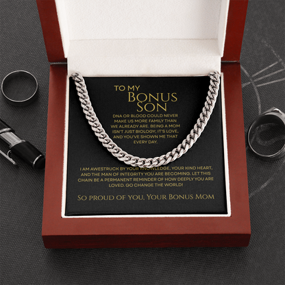 To My Bonus Son - Man of Integrity Premium Cuban Link Chain Gift