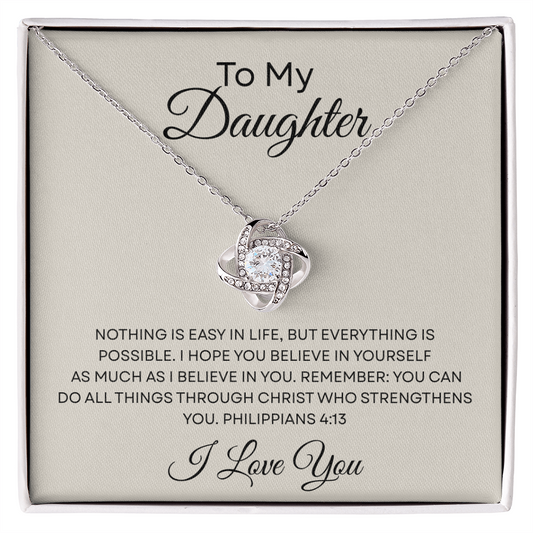 To My Daughter Faith Strength Love Knot Necklace