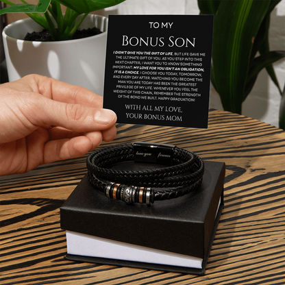 To My Bonus Son - I Chose You Braided Leather Bracelet Gift from Stepmom