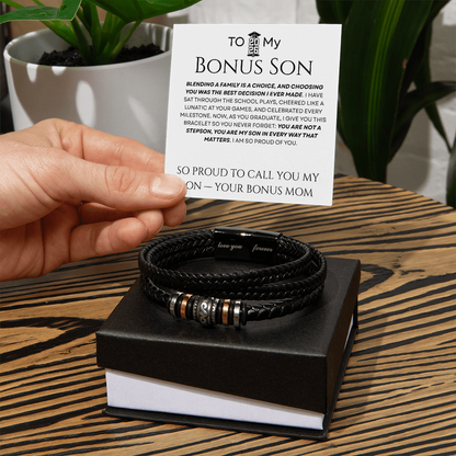 To My Bonus Son - In Every Way That Matters Braided Leather Bracelet Gift