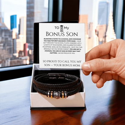 To My Bonus Son - In Every Way That Matters Braided Leather Bracelet Gift