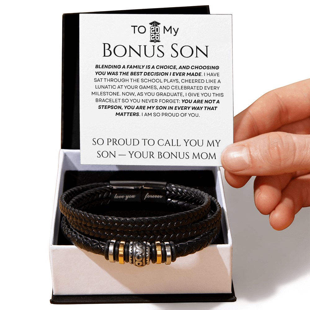 To My Bonus Son - In Every Way That Matters Braided Leather Bracelet Gift