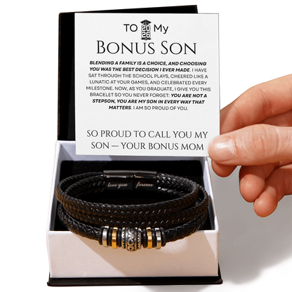 To My Bonus Son - In Every Way That Matters Braided Leather Bracelet Gift