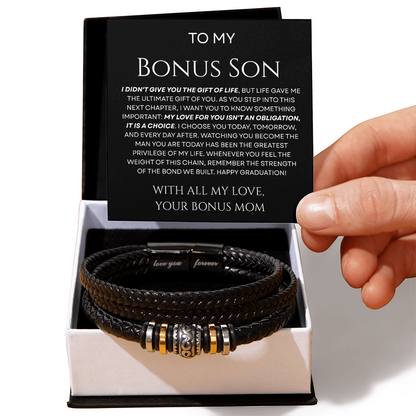 To My Bonus Son - I Chose You Braided Leather Bracelet Gift from Stepmom