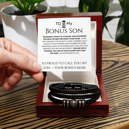 To My Bonus Son - In Every Way That Matters Braided Leather Bracelet Gift