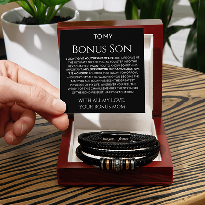 To My Bonus Son - I Chose You Braided Leather Bracelet Gift from Stepmom
