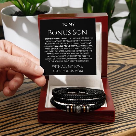 To My Bonus Son - I Chose You Braided Leather Bracelet Gift from Stepmom