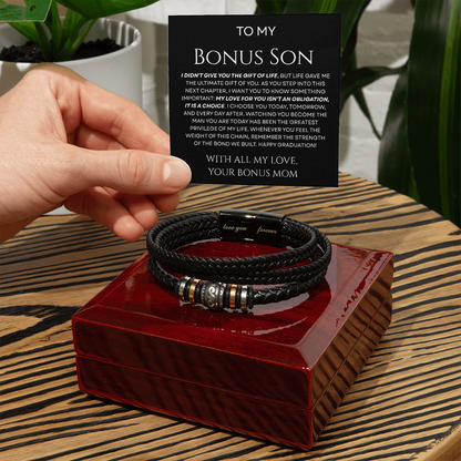 To My Bonus Son - I Chose You Braided Leather Bracelet Gift from Stepmom