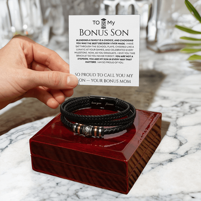 To My Bonus Son - In Every Way That Matters Braided Leather Bracelet Gift