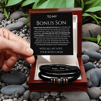 To My Bonus Son - I Chose You Braided Leather Bracelet Gift from Stepmom