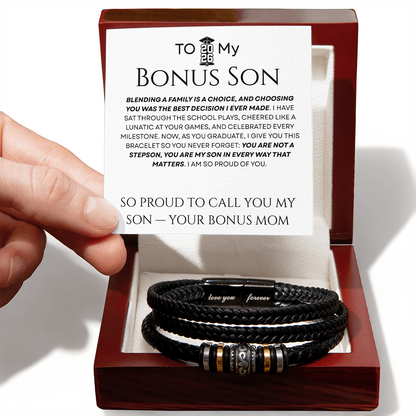 To My Bonus Son - In Every Way That Matters Braided Leather Bracelet Gift