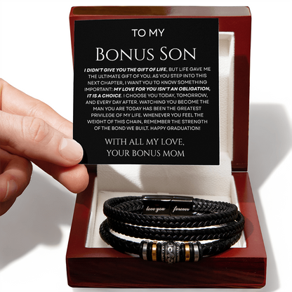 To My Bonus Son - I Chose You Braided Leather Bracelet Gift from Stepmom