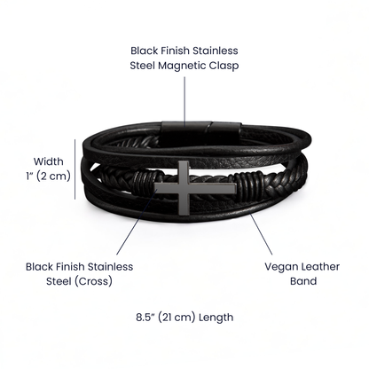 To My Bonus Son - Fiercely Loved Cross Leather Bracelet Gift from Stepmom